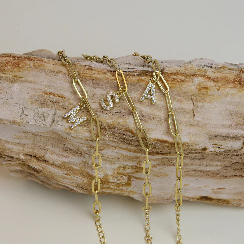 Minimalist Letter Charm Bracelet | Gold