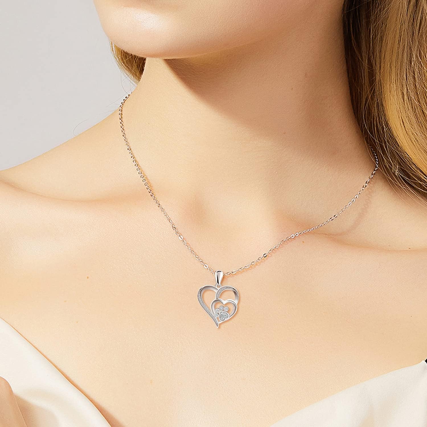 Zahira™ | Collar Plata Huella & Corazón Zirconias
