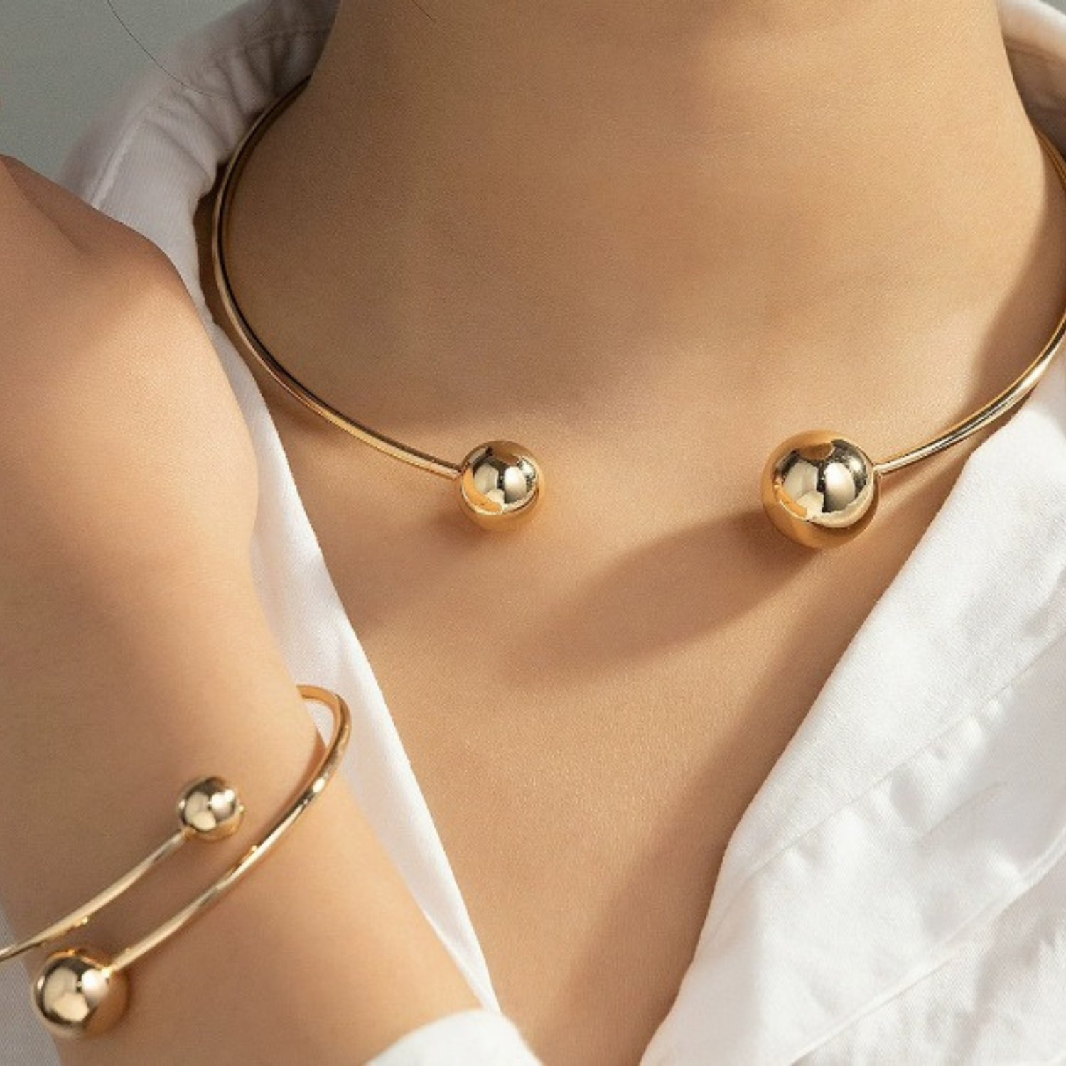 Minimalist Glow Collar & Cuff Bracelet Set | Gold