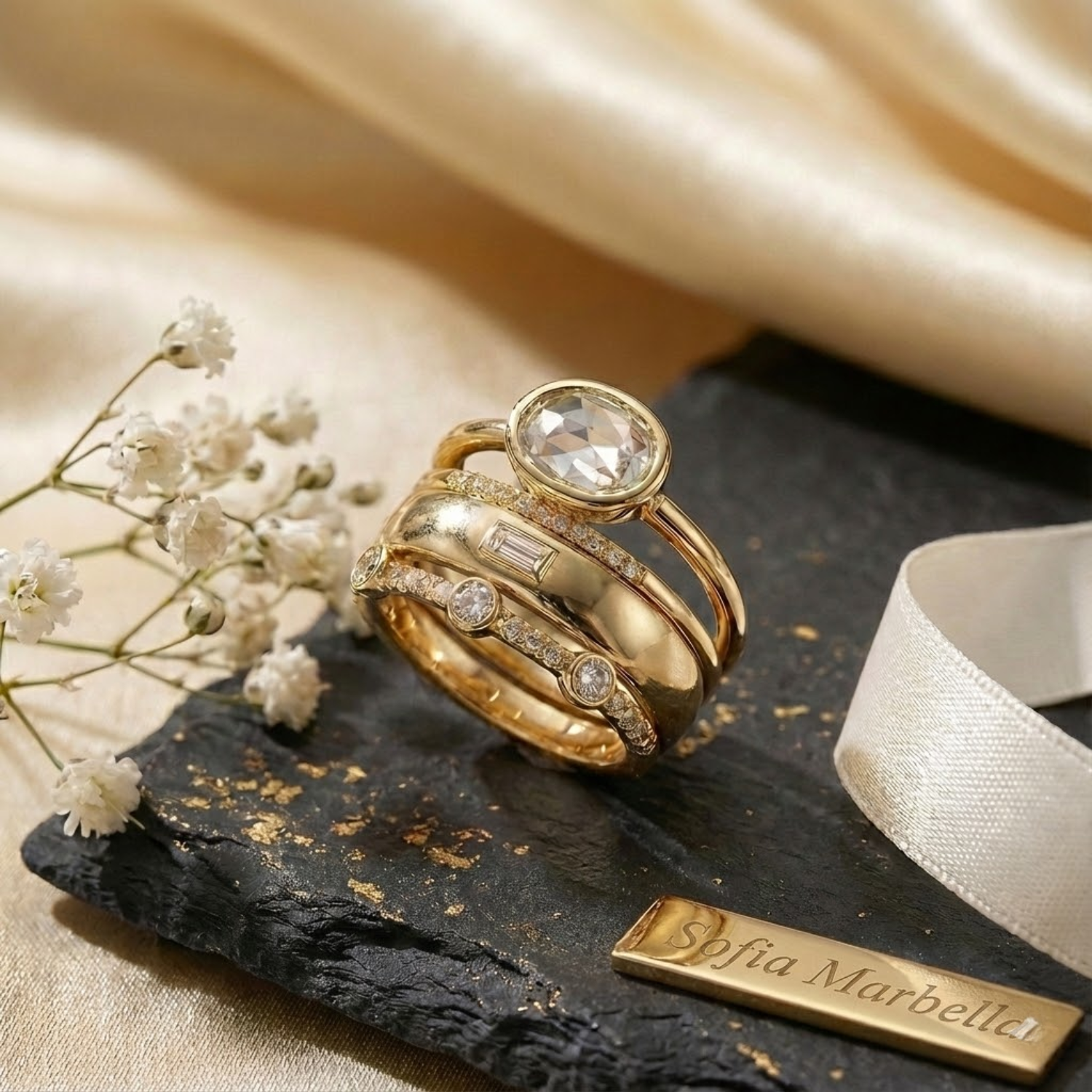 Set de anillos vintage de oro y circonia