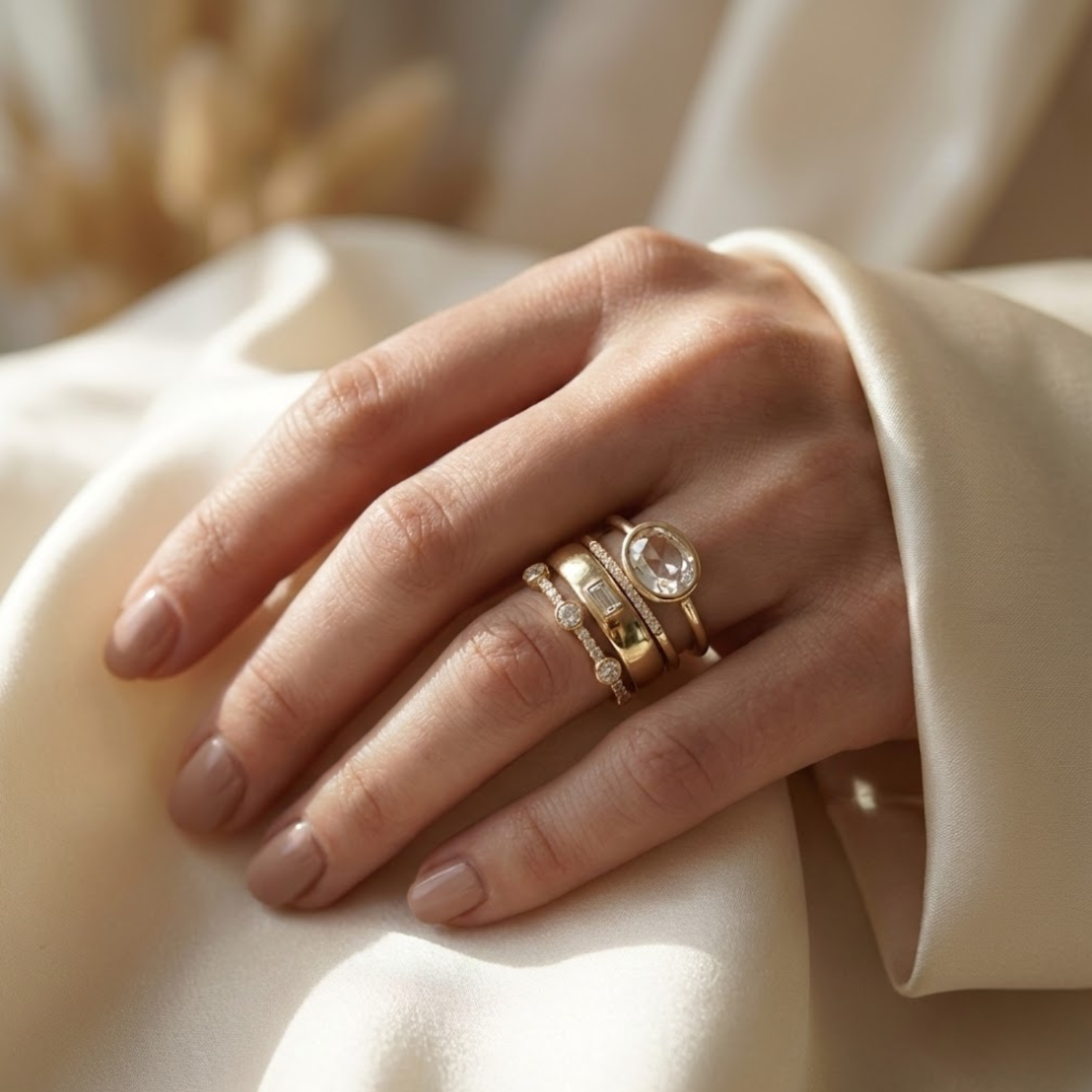 Set de anillos vintage de oro y circonia