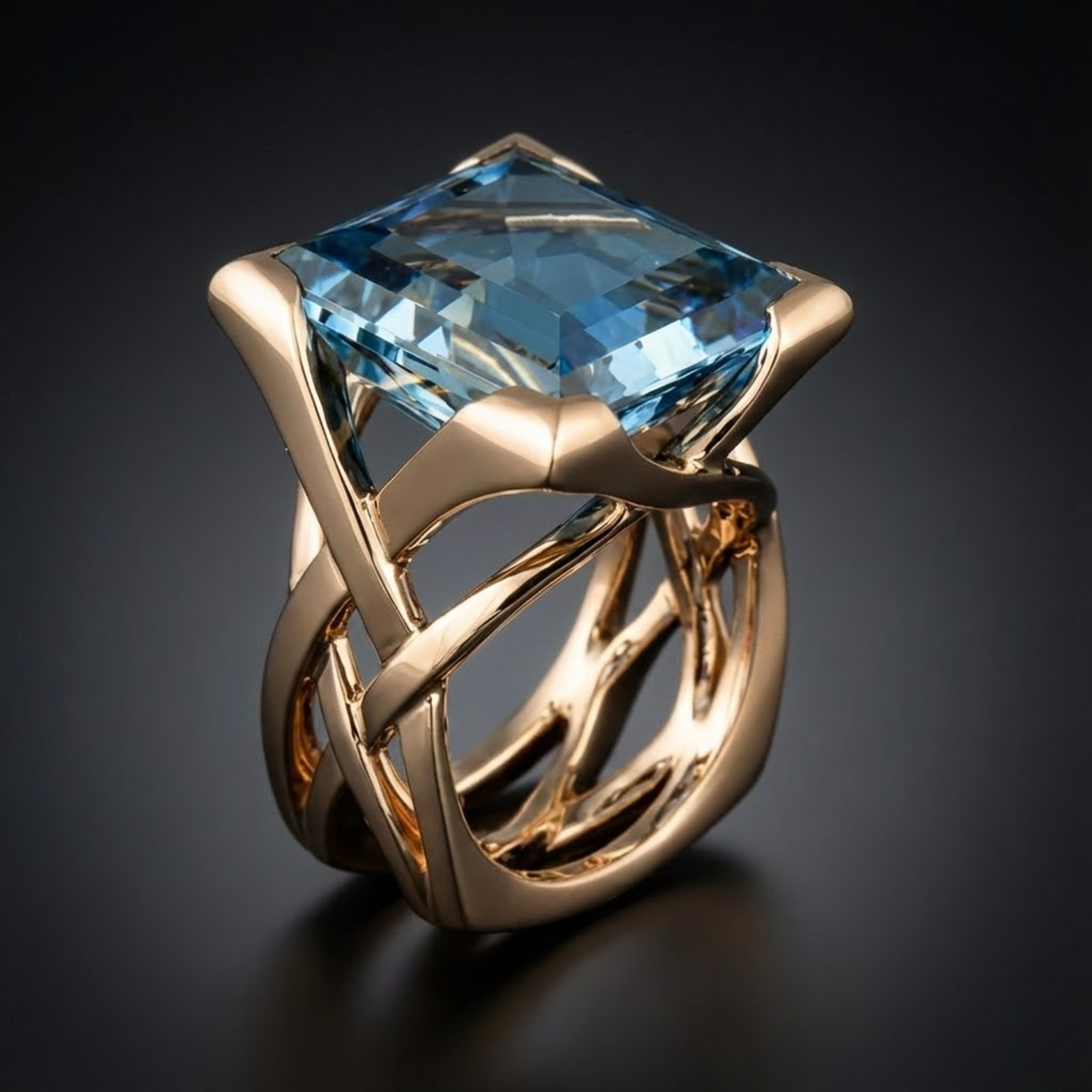 Anillo vintage de oro rosa con circonia azul